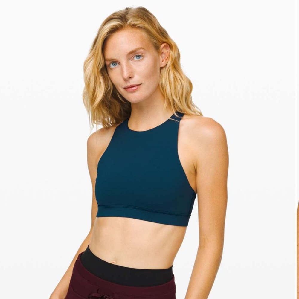 Lululemon Energy Sports Bra High Neck size 8 blue night diver